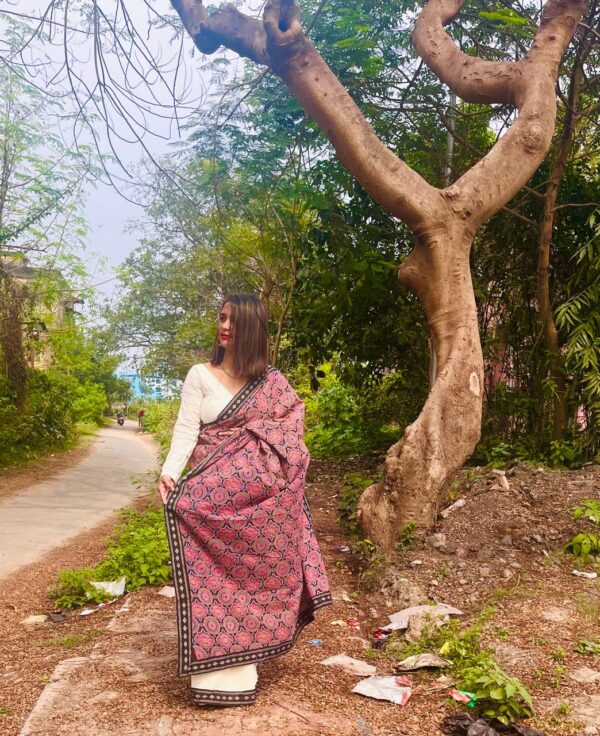 Hakoba Ajrakh Jamdani Border Saree - Image 2