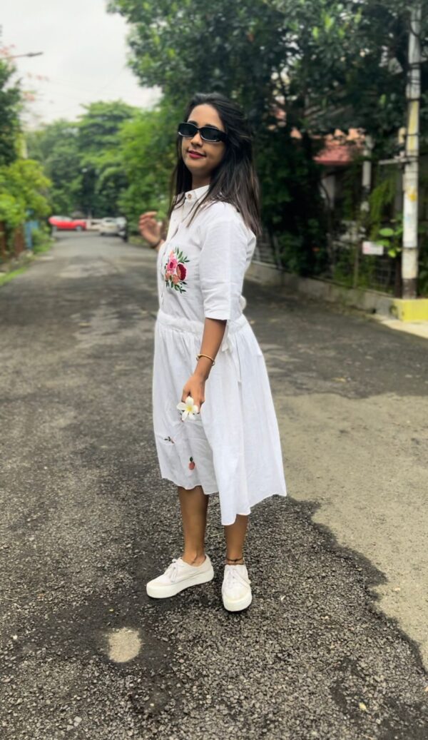 Designer Hand Embotort Dress White - Image 2