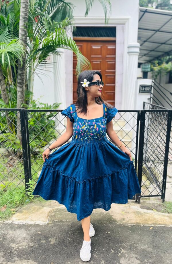 Designer Hand Embotort Dress Blue - Image 3
