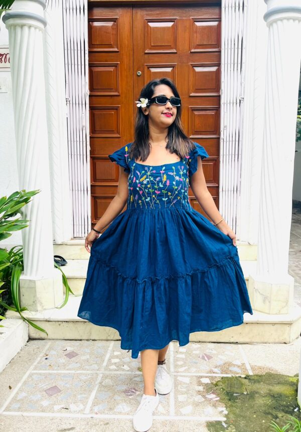 Designer Hand Embotort Dress Blue