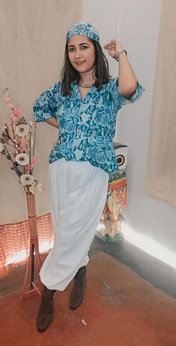 INDIGO FISH KATHA STITCH SHIRT...WHITE BALLOON PANT - Image 2