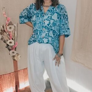 INDIGO FISH KATHA STITCH SHIRT...WHITE BALLOON PANT