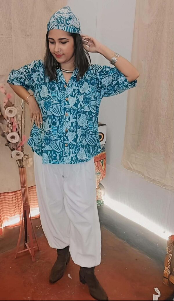 INDIGO FISH KATHA STITCH SHIRT...WHITE BALLOON PANT - Image 3