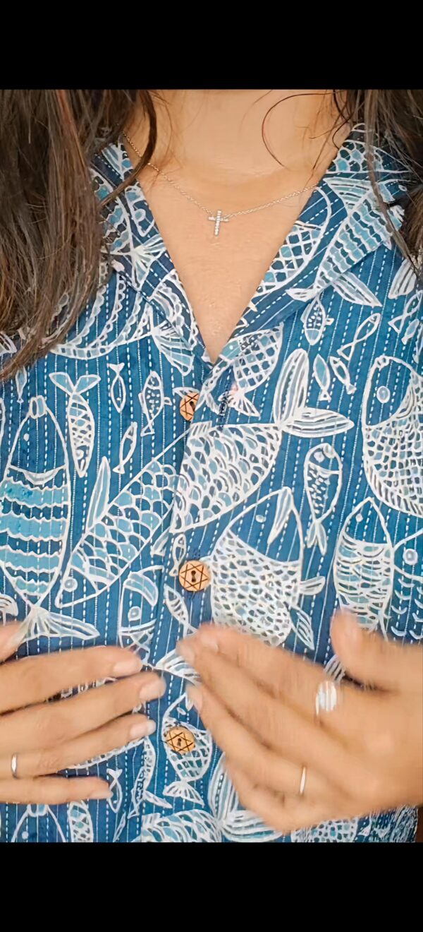 INDIGO FISH KATHA STITCH SHIRT...WHITE BALLOON PANT - Image 4
