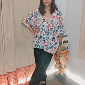 FISH KATHA STITCH SHIRT..BLACK  BALLOON PANT