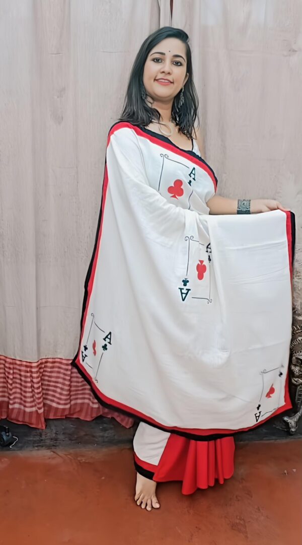 HAND PAINTED TASS SAREE WITH BLOUSE PIECE - Image 4
