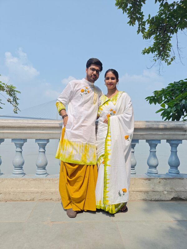 MARIGOLD HAND-EMBRODARY TIE AND DYE SAREE - Image 2