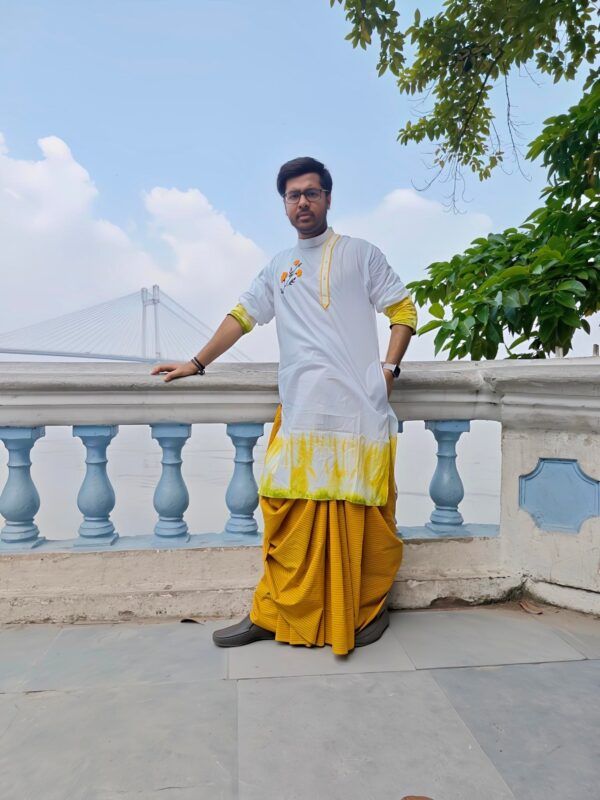 MARIGOLD HAND-EMBRODARY TIE AND DYE PANJABI