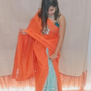 HAND-PAINTED RAJNIGANDHA (TUBEROSE) SAREE WITH RAJNIGANDHA BLOUSE PIECE