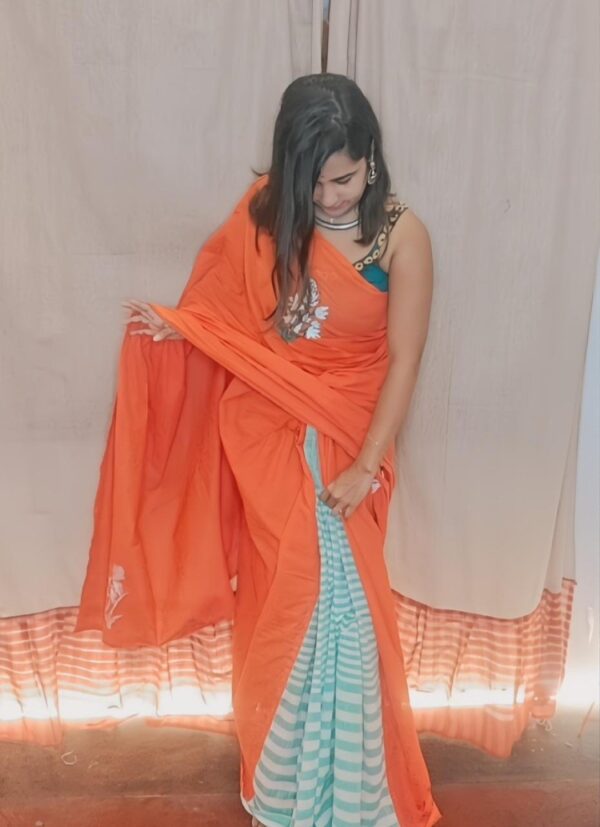 HAND-PAINTED RAJNIGANDHA (TUBEROSE) SAREE WITH RAJNIGANDHA BLOUSE PIECE