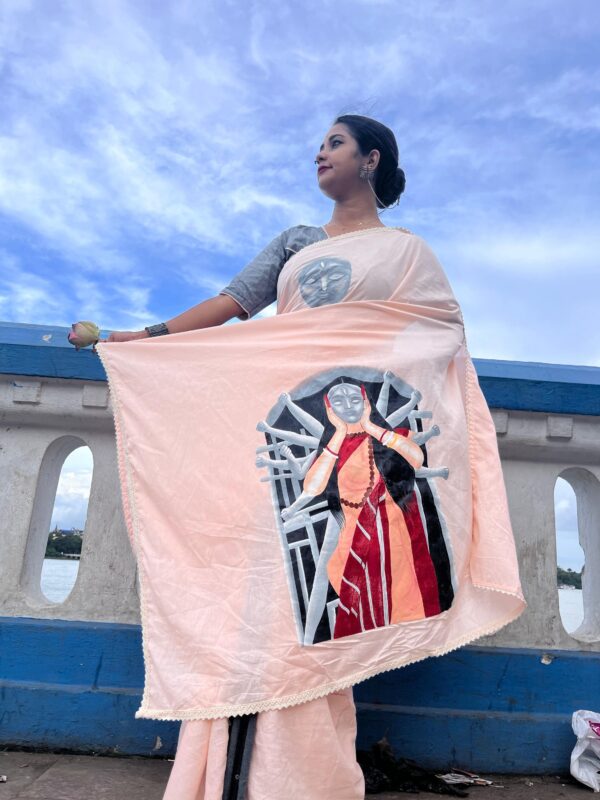 HAND-PAINTED DURGA SAREE WITH BLOUSE - Image 3