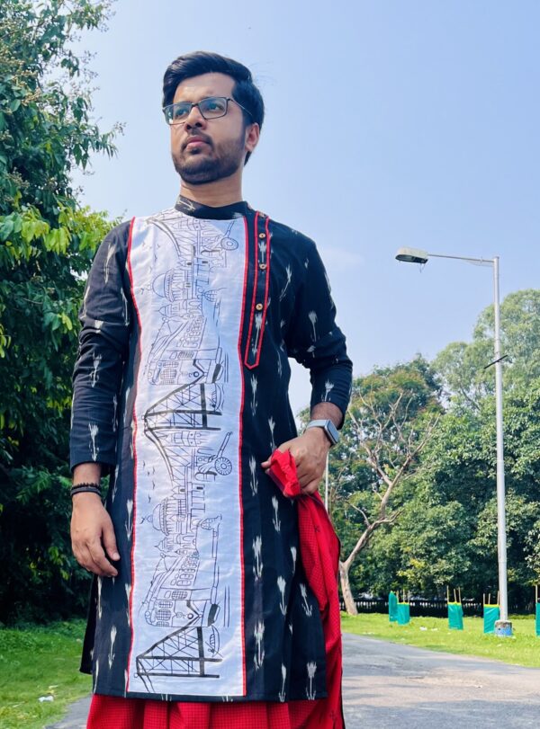 KOLKATA HAND PAINTED PATCH WORK IKKAT PANJABI - Image 3