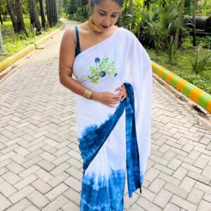 HAND-EMBRODAY APARAJITA FLOWER ORGANIC TIY AND DIE SAREE WITH BLOUSE