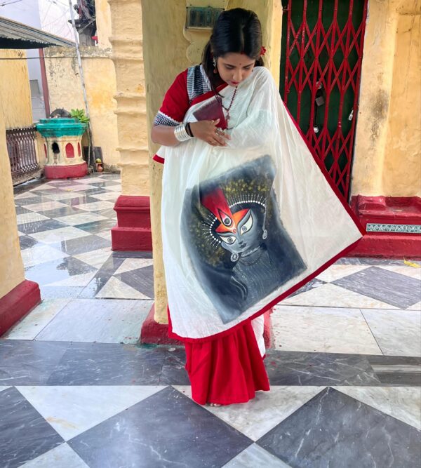 HAND-PAINTED DURGA SAREE WITH BLOUSE - Image 3