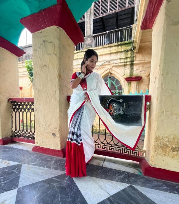 HAND-PAINTED DURGA SAREE WITH BLOUSE - Image 4