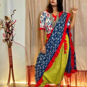 BOHO FISH KATHA INDIGO FRILL SAREE