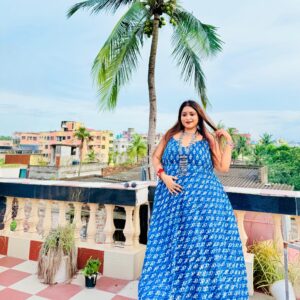 PRETTY LADY INDIGO ZIGZAG PLUS SIZE DRESS