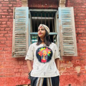 HAND-PAINTED JAMDANI TOP WITH DHUTI PANT