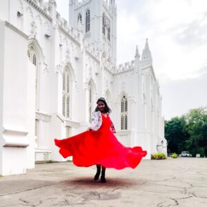 Dreamy Glamour Gown Dress Red With Katha Stitch Fish jacket