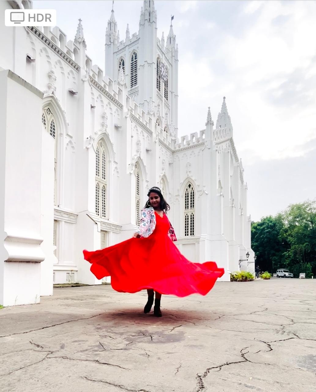 Dreamy Glamour Gown Dress Red With Katha Stitch Fish jacket
