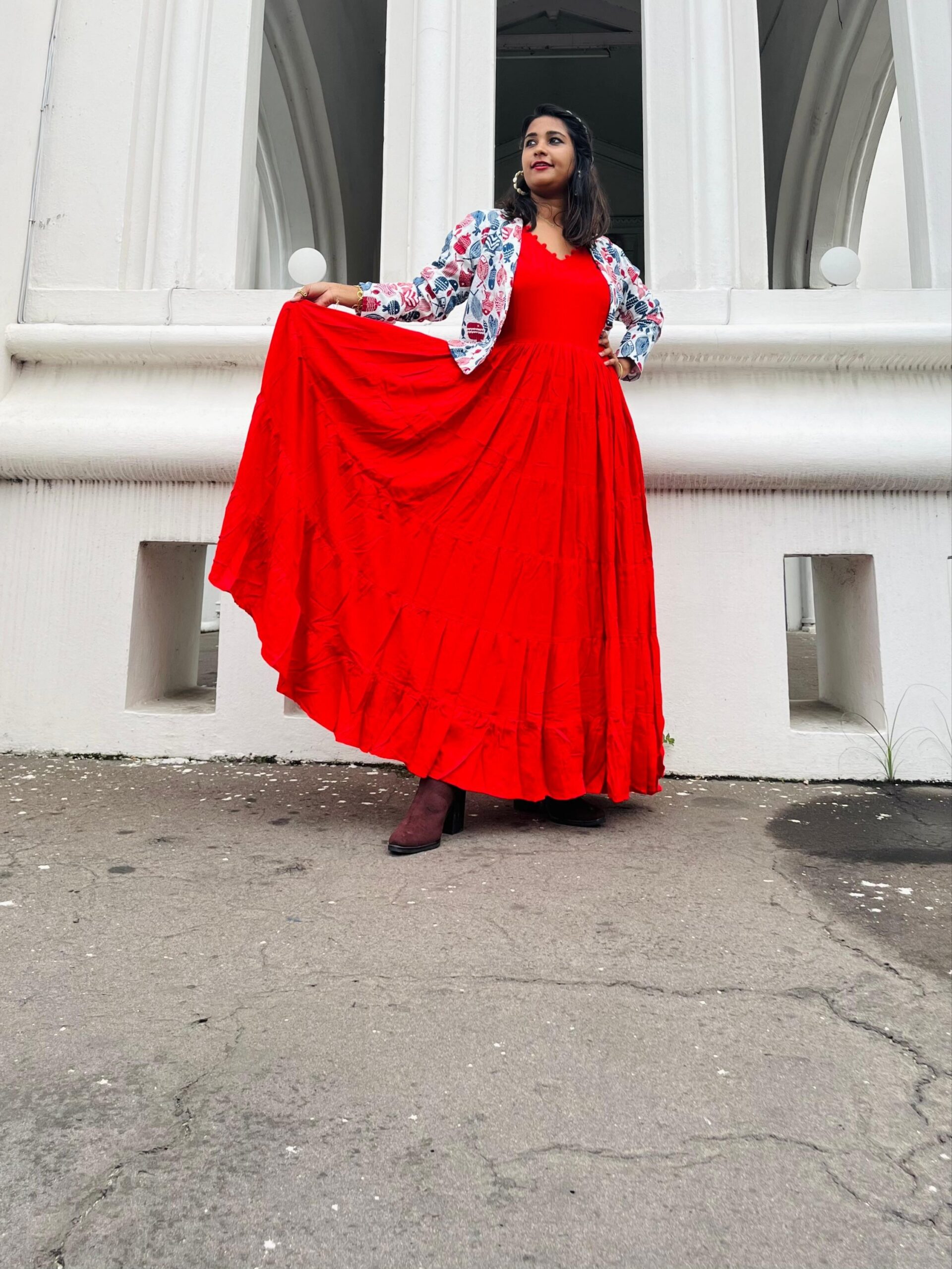 Dreamy Glamour Gown Dress Red With Katha Stitch Fish jacket - Image 5