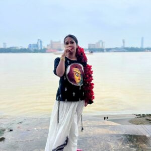 HAND-PAINTED DURGA JAMDANI TOP AND SKIRT SET
