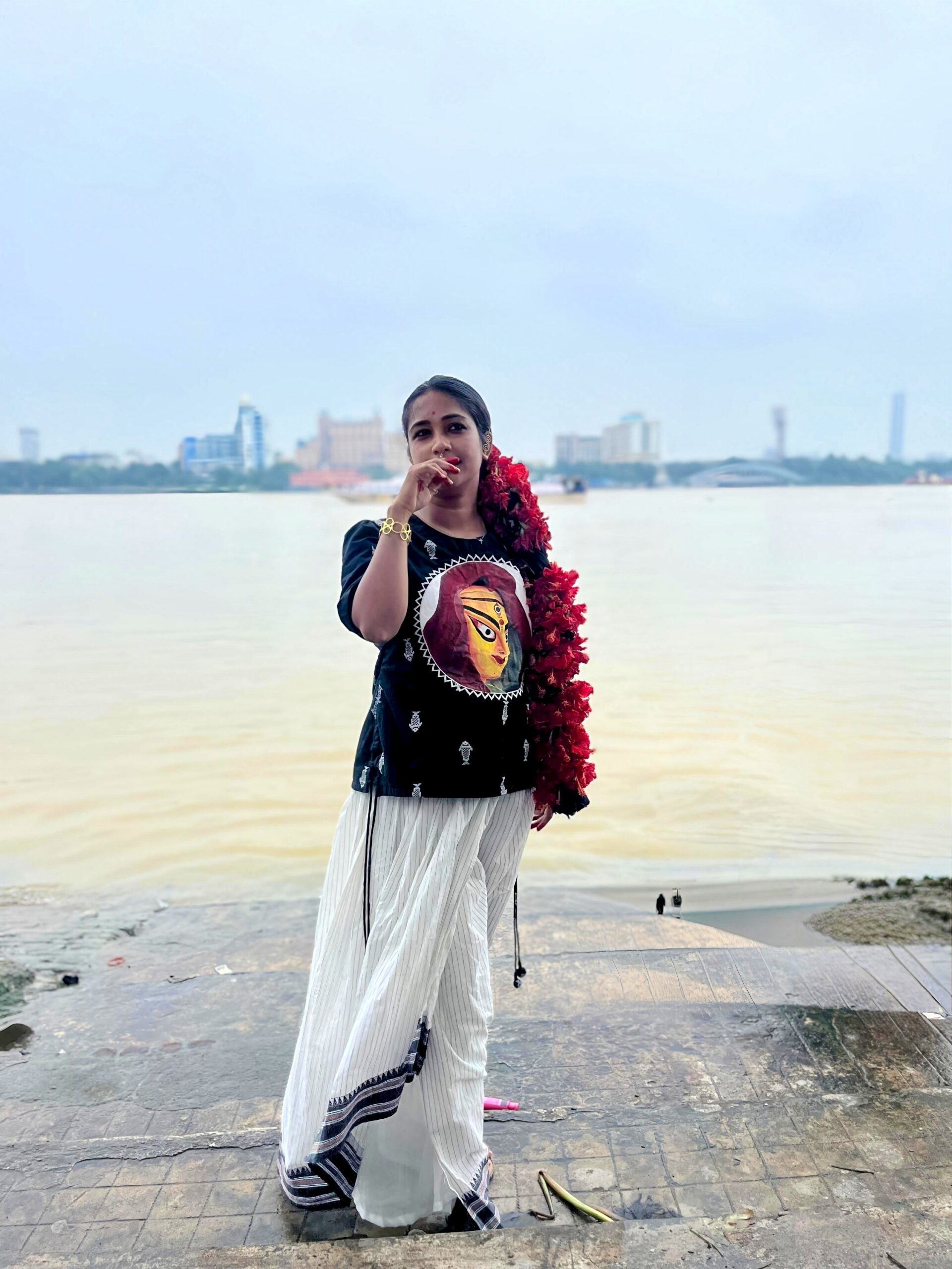 HAND-PAINTED DURGA JAMDANI TOP AND SKIRT SET